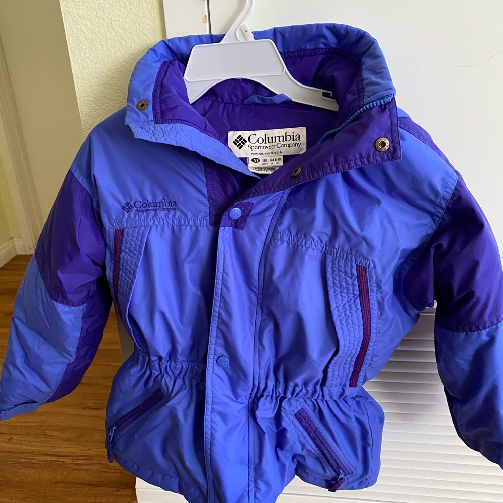 Columbia kids ski snow jacket size 7/8,blue purple